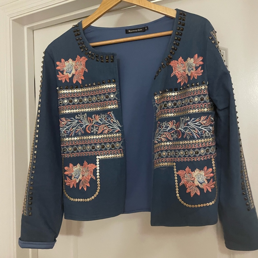 embossed denim jacket - Picture 2 of 9